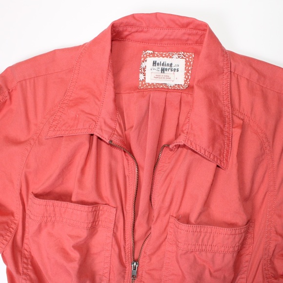 Holding Horses Anthropologie Sz 4 Salmon Utility Romper Jumpsuit Shorts Safari - Picture 5 of 15